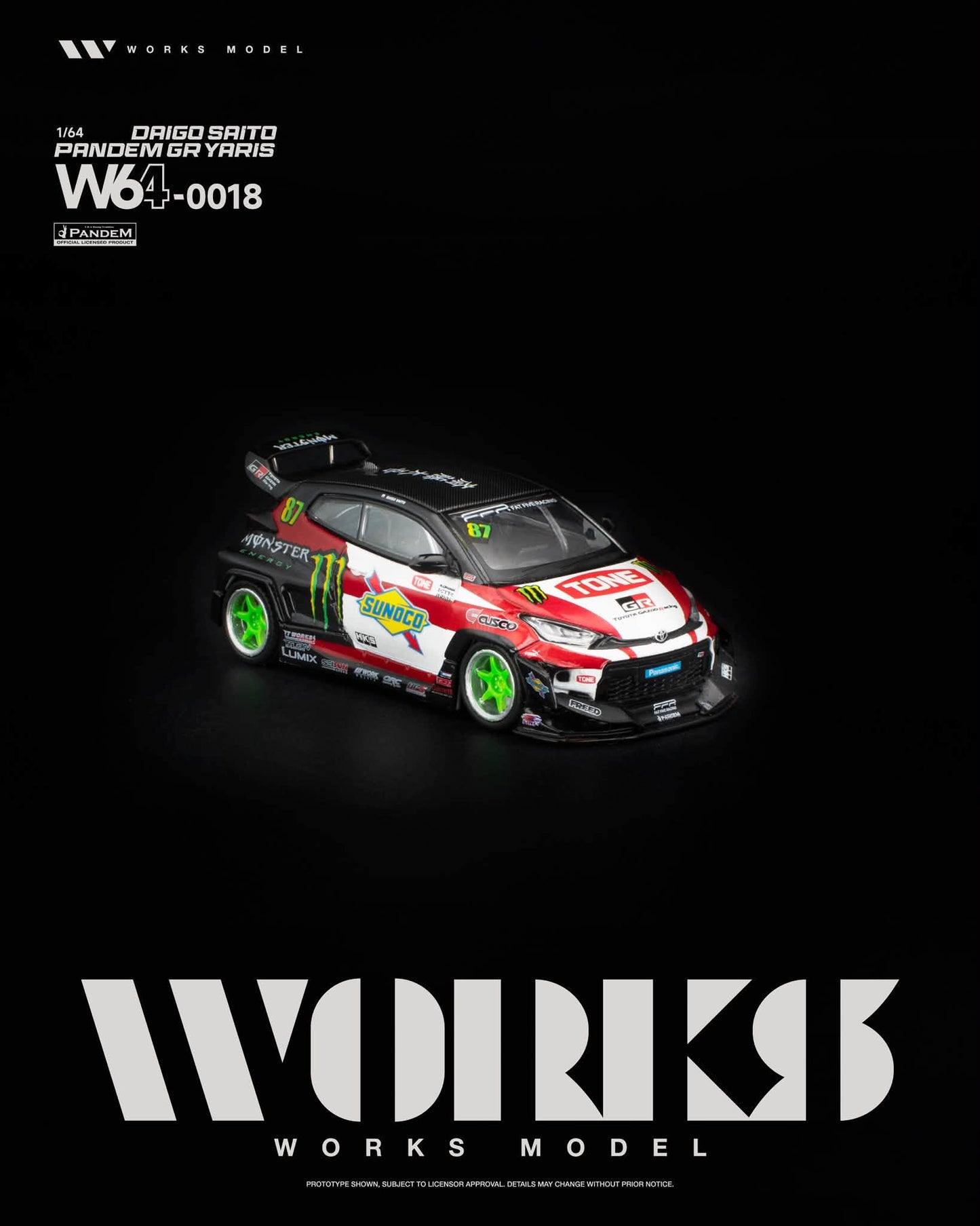 [Pre-Order] Works Model PANDEM GR YARIS DAIGO SAITO W640018 1/64 Diecast