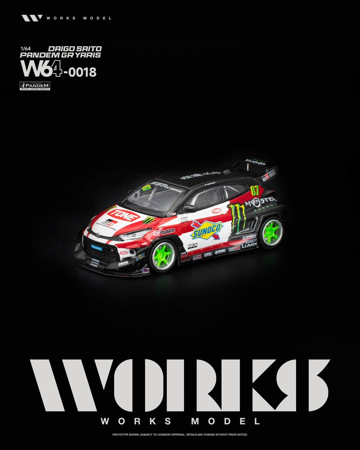 [Pre-Order] Works Model PANDEM GR YARIS DAIGO SAITO W640018 1/64 Diecast