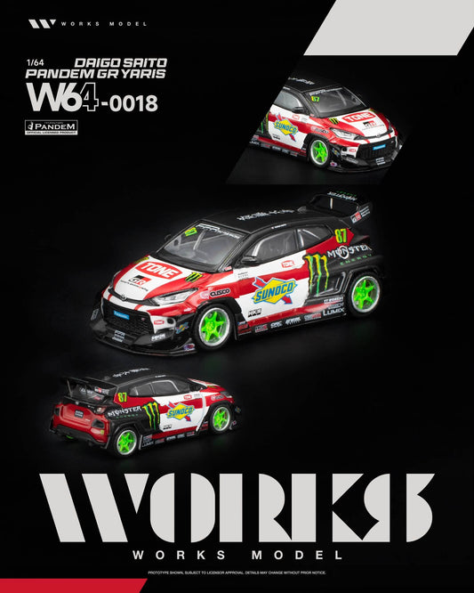 [Pre-Order] Works Model PANDEM GR YARIS DAIGO SAITO W640018 1/64 Diecast