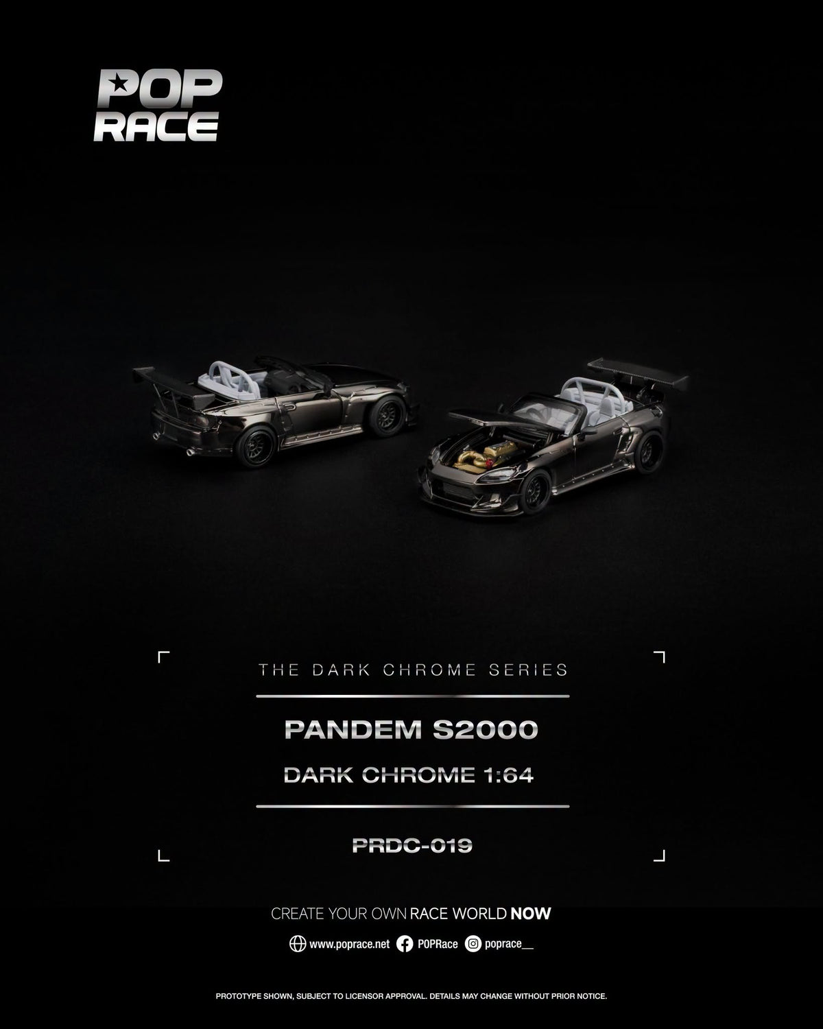 [PRE-ORDER] POP RACE PANDEM S2000 DARK CHROME PRDC019 1/64 Diecast