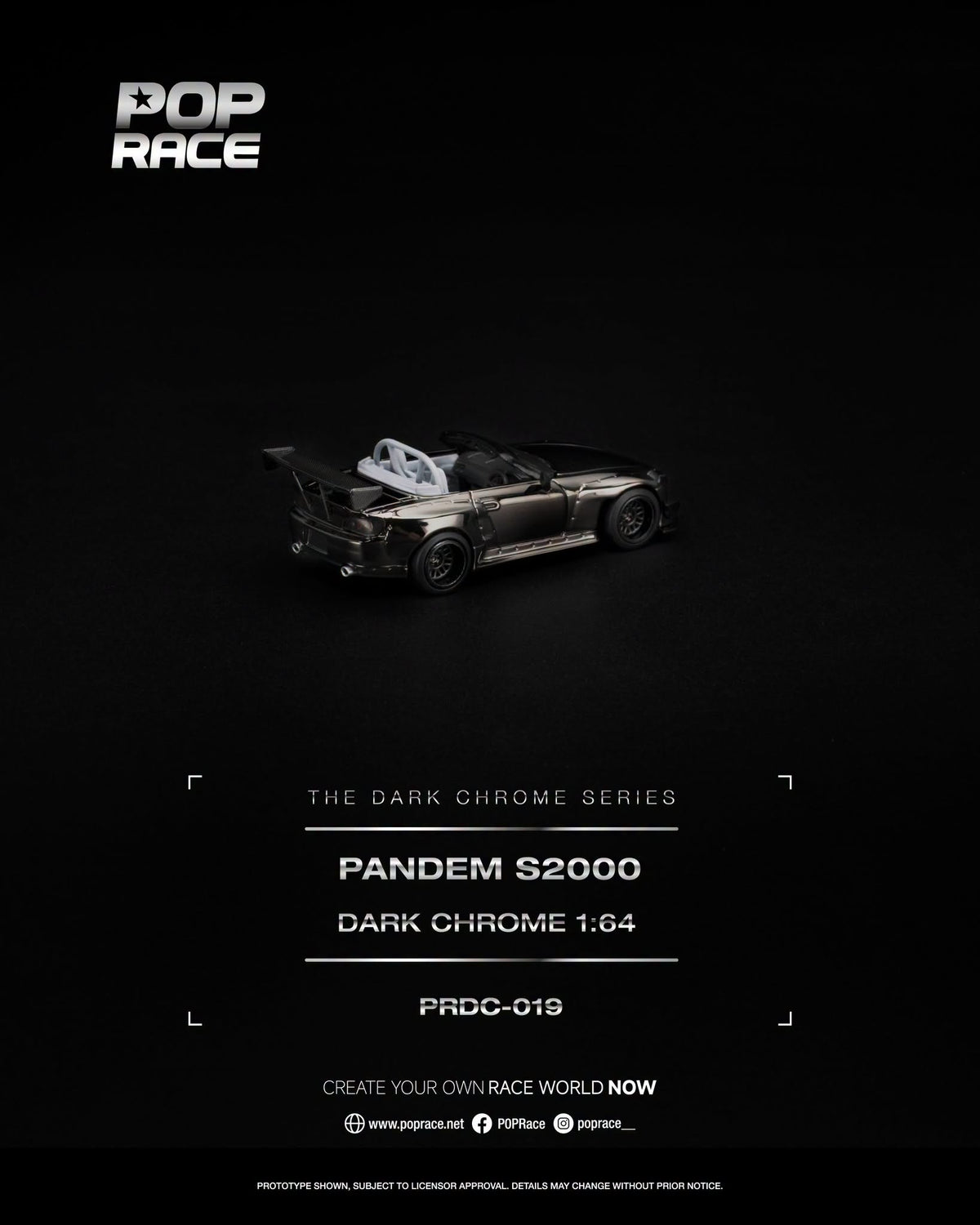 [PRE-ORDER] POP RACE PANDEM S2000 DARK CHROME PRDC019 1/64 Diecast