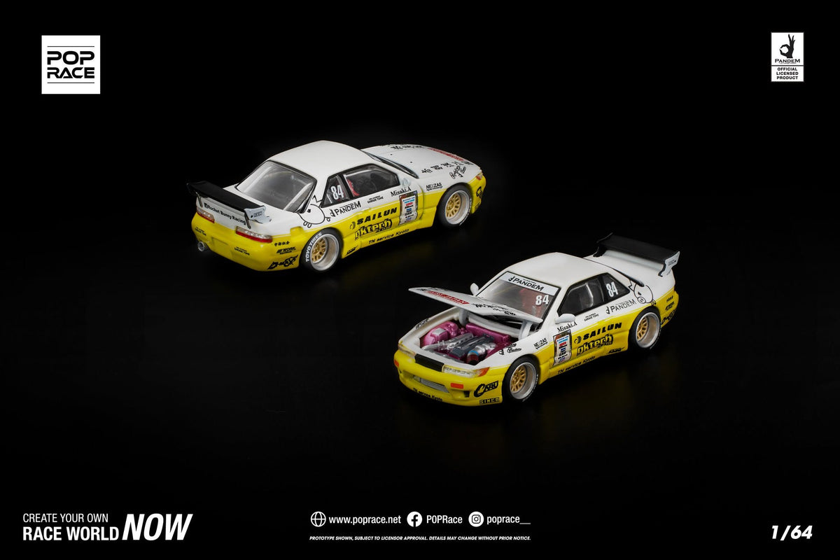 Pop Race PANDEM SILVIA S13 2020 D1 LIGHTS YELLOW-WHITE PR640361  1/64 Diecast