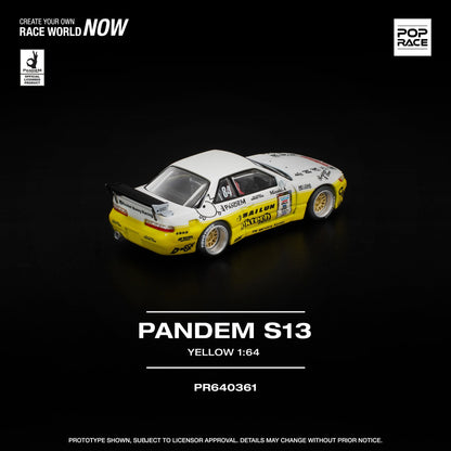 Pop Race PANDEM SILVIA S13 2020 D1 LIGHTS YELLOW-WHITE PR640361  1/64 Diecast