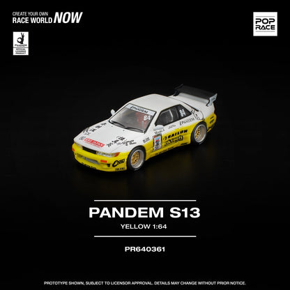 Pop Race PANDEM SILVIA S13 2020 D1 LIGHTS YELLOW-WHITE PR640361  1/64 Diecast
