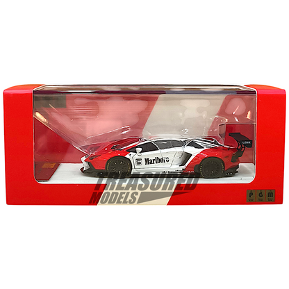 PGM Lamborghini LB Aventador LP700 White Red PGM-640405 1/64 Diecast