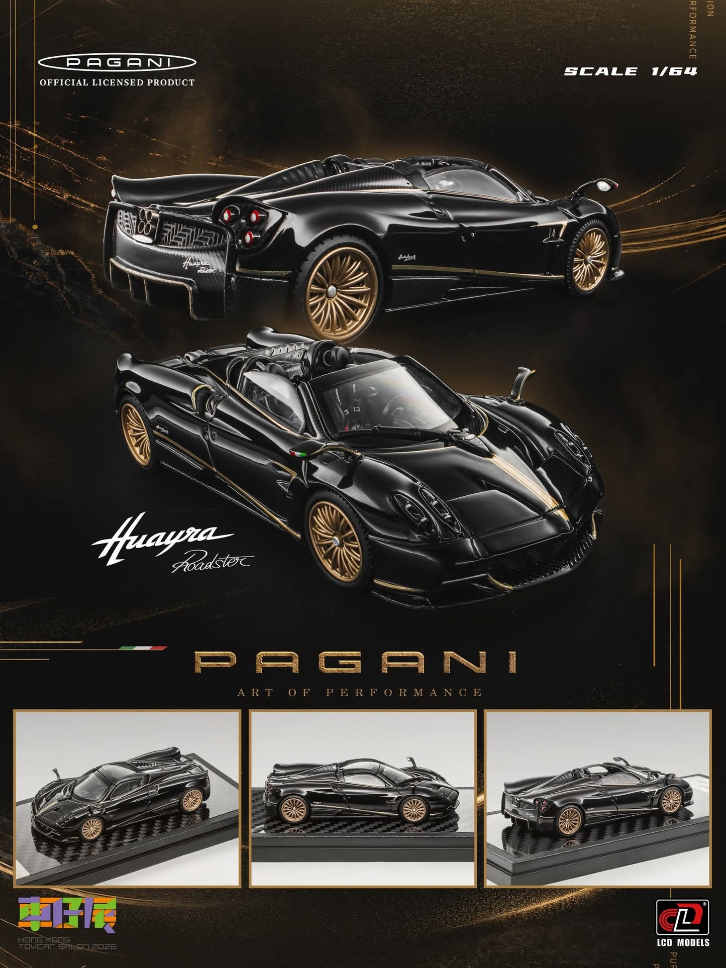 [HK ToyCar] LCD Models Pagani Huayra Roadster Black HK Toy Car Salon 2026 1/64 Diecast