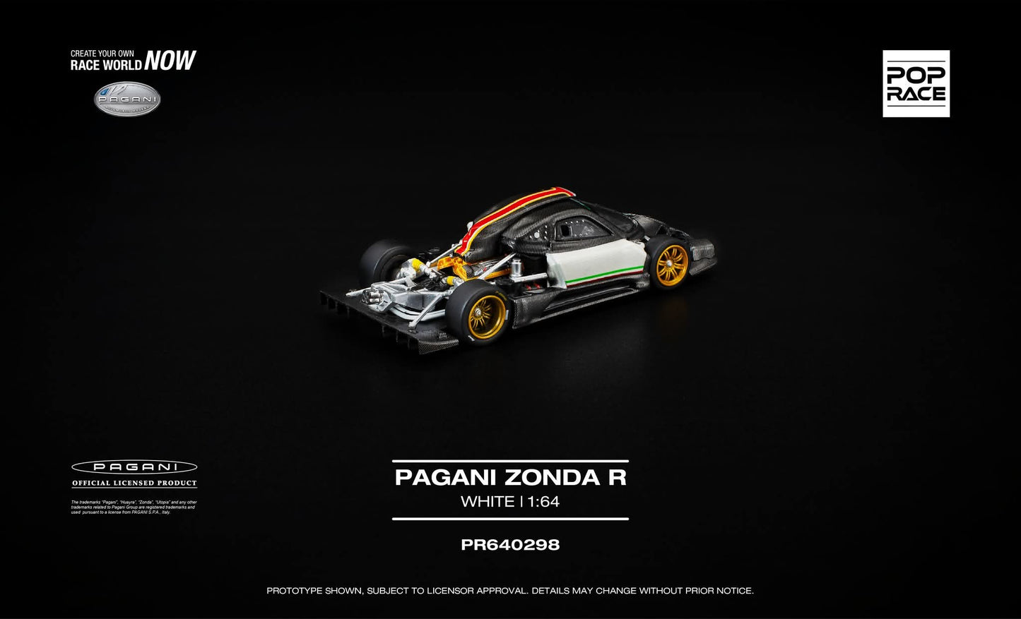[Pre-Order] Pop Race Pagani Zonda R White PR640298 1/64 Diecast
