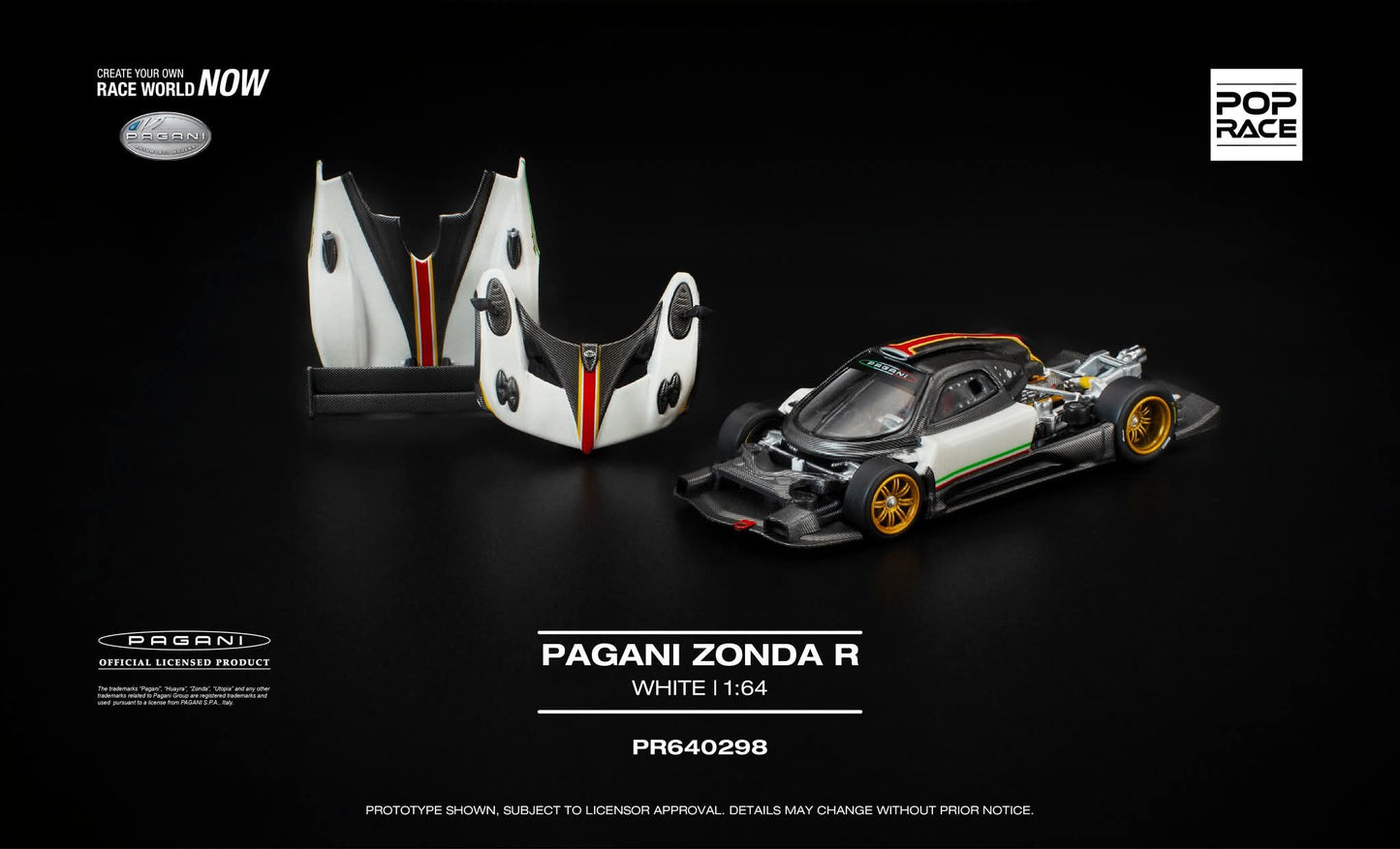 [Pre-Order] Pop Race Pagani Zonda R White PR640298 1/64 Diecast