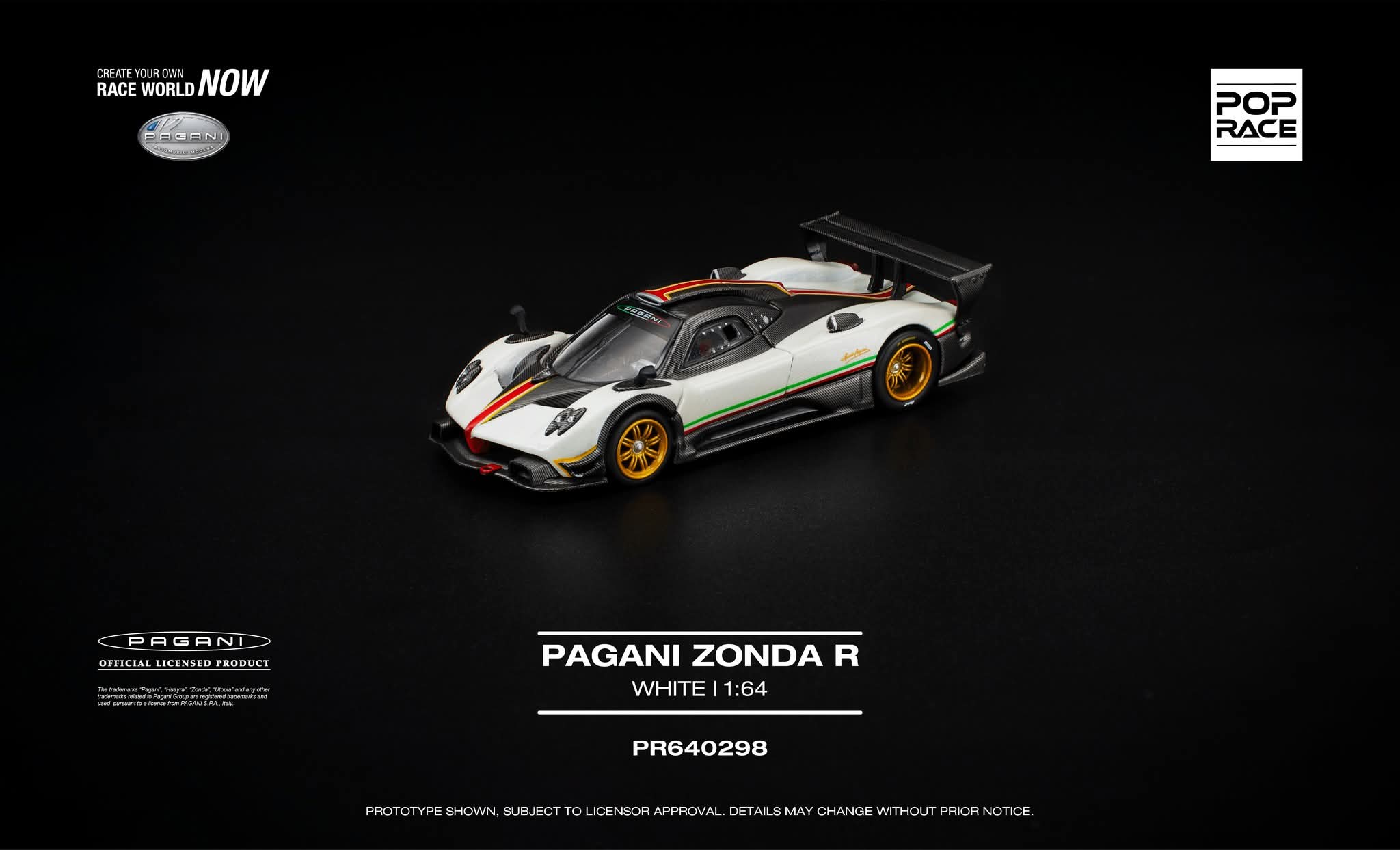 Pre-Order] Pop Race Pagani Zonda R White PR640298 1/64 Diecast