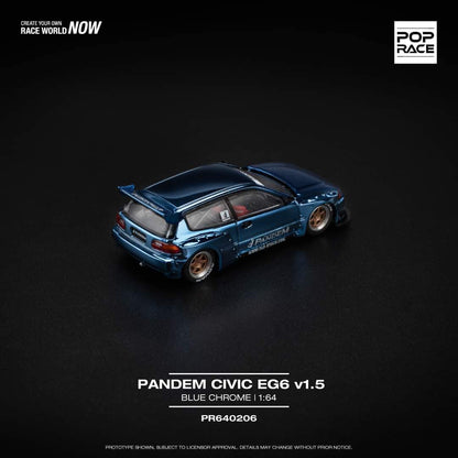 Pop Race Pandem Civic EG6 Blue Chrome PR640206 1/64 Diecast