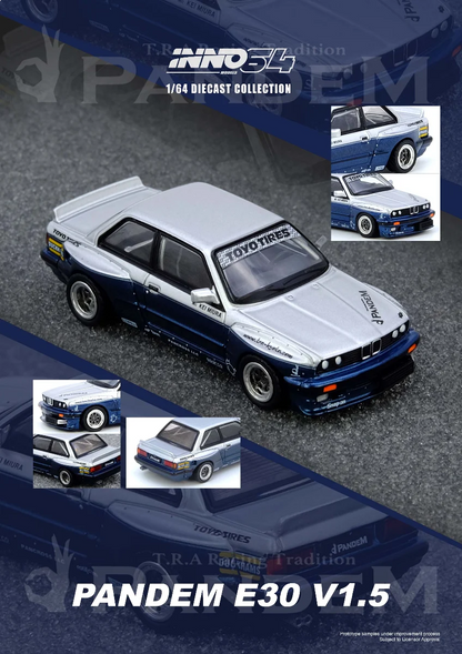 Inno64 Pandem E30 M3 Silver Blue IN64-E30P-SILBLU 1/64 Diecast