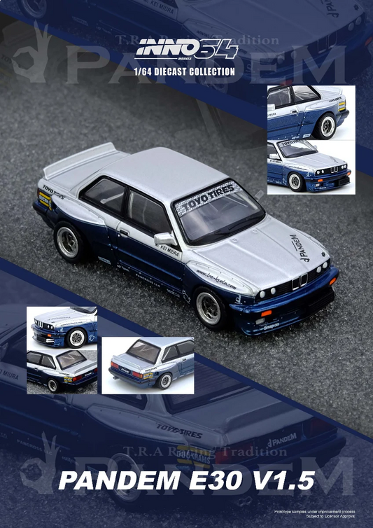 Inno64 Pandem E30 M3 Silver Blue IN64-E30P-SILBLU 1/64 Diecast