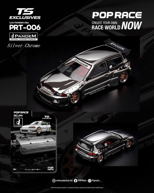 [Pre-Order] Pop Race Pandem EG6 Silver Chrome PRT006 1/64 Diecast