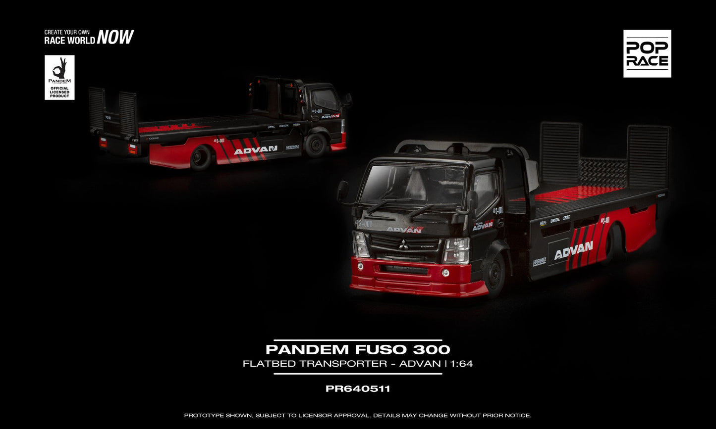 [Pre-Order] Pop Race Pandem Fuso 300 Advan Flatbed Transporter PR640511 1/64 Diecast