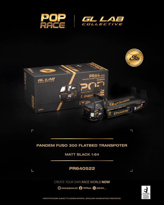 POP RACE Pandem Fuso 300 Flatbed Transporter Matt Black SGT 2026 PR640522 1/64 Diecast