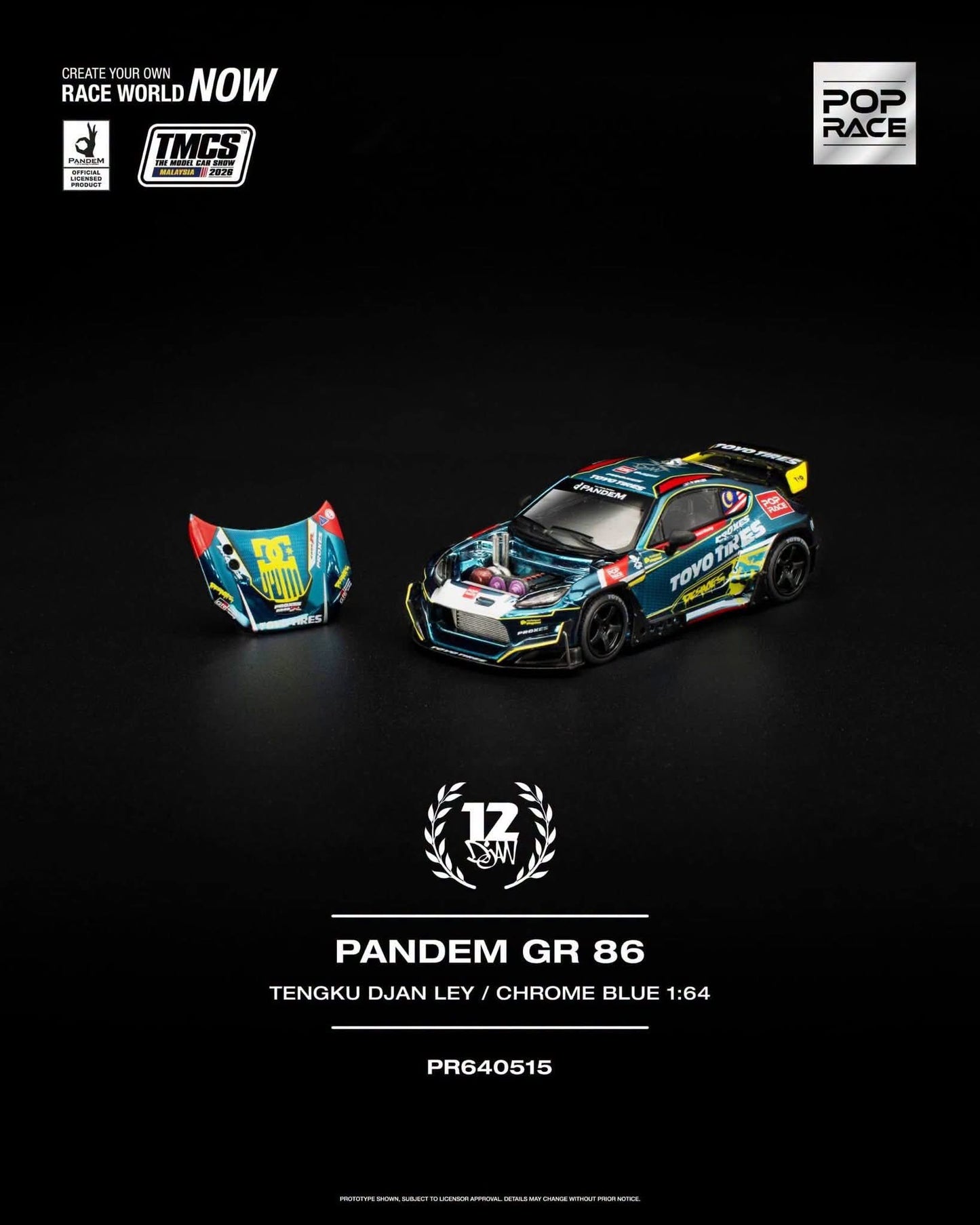 Pop Race Pandem GR 86 TengKu Djan Ley Chrome Blue TMCS 2026 PR640515 1/64 Diecast