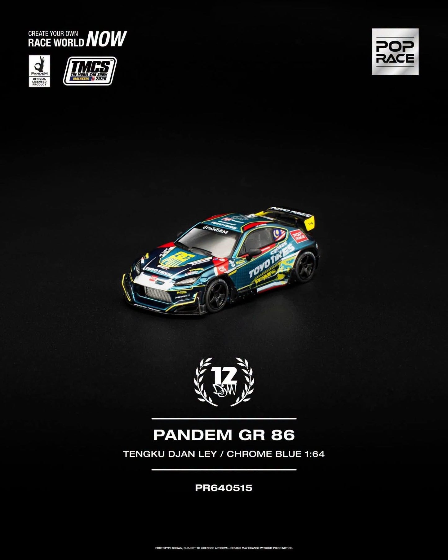 Pop Race Pandem GR 86 TengKu Djan Ley Chrome Blue TMCS 2026 PR640515 1/64 Diecast