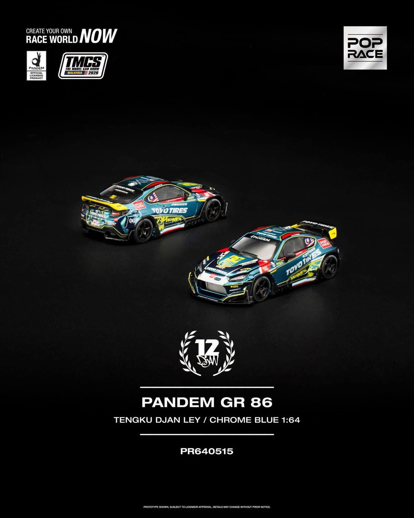 Pop Race Pandem GR 86 TengKu Djan Ley Chrome Blue TMCS 2026 PR640515 1/64 Diecast