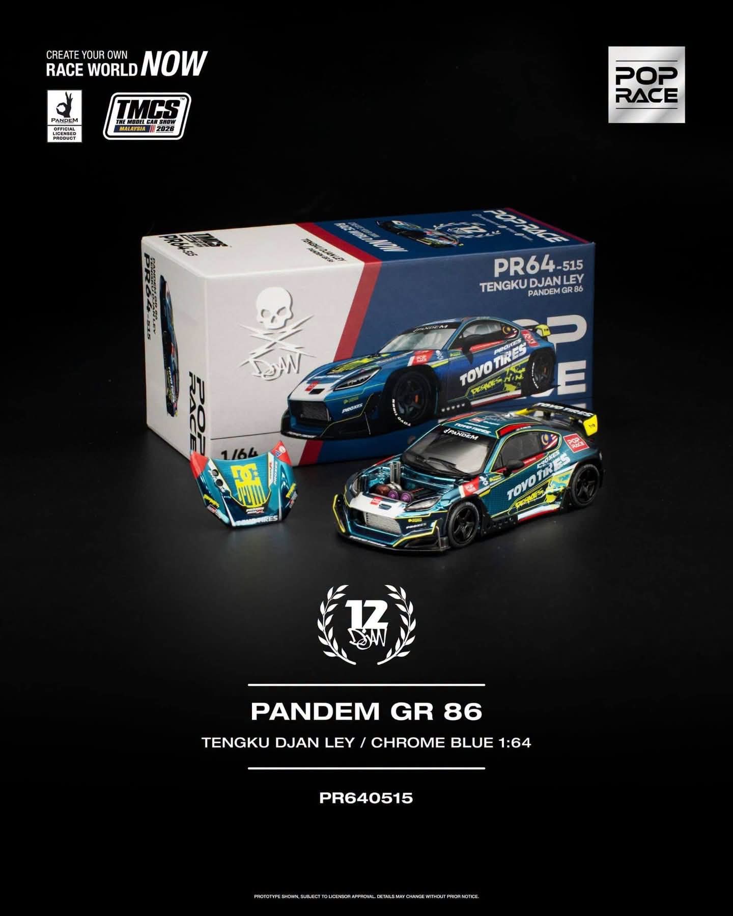 Pop Race Pandem GR 86 TengKu Djan Ley Chrome Blue TMCS 2026 PR640515 1/64 Diecast