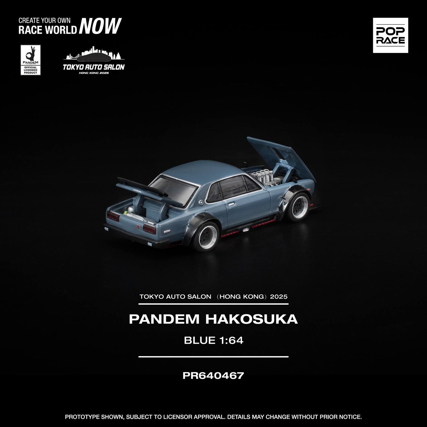 Pop Race Pandem Hakosuka Blue TASHK 25 1/64 Diecast