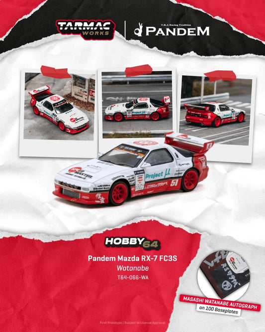 [Pre-Order] Tarmac Works Pandem Mazda RX-7 FC3S Watanabe T64-066-WA 1/64 Diecast