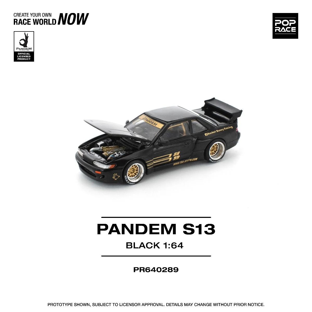 Pop Race Pandem S13 Black PR640289 1/64 Diecast