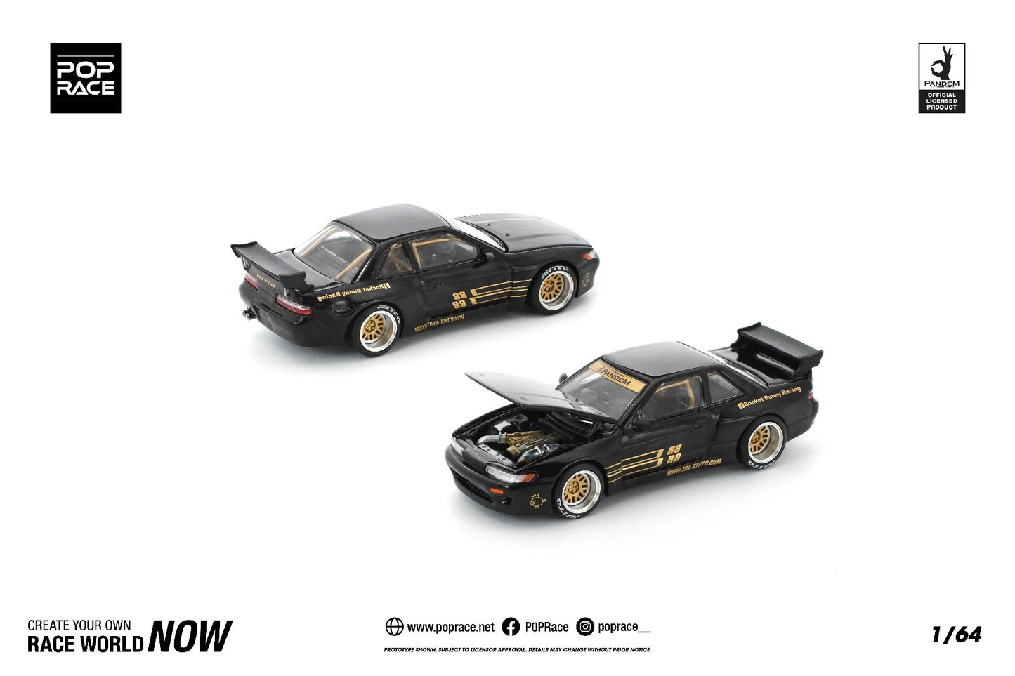 Pop Race Pandem S13 Black PR640289 1/64 Diecast