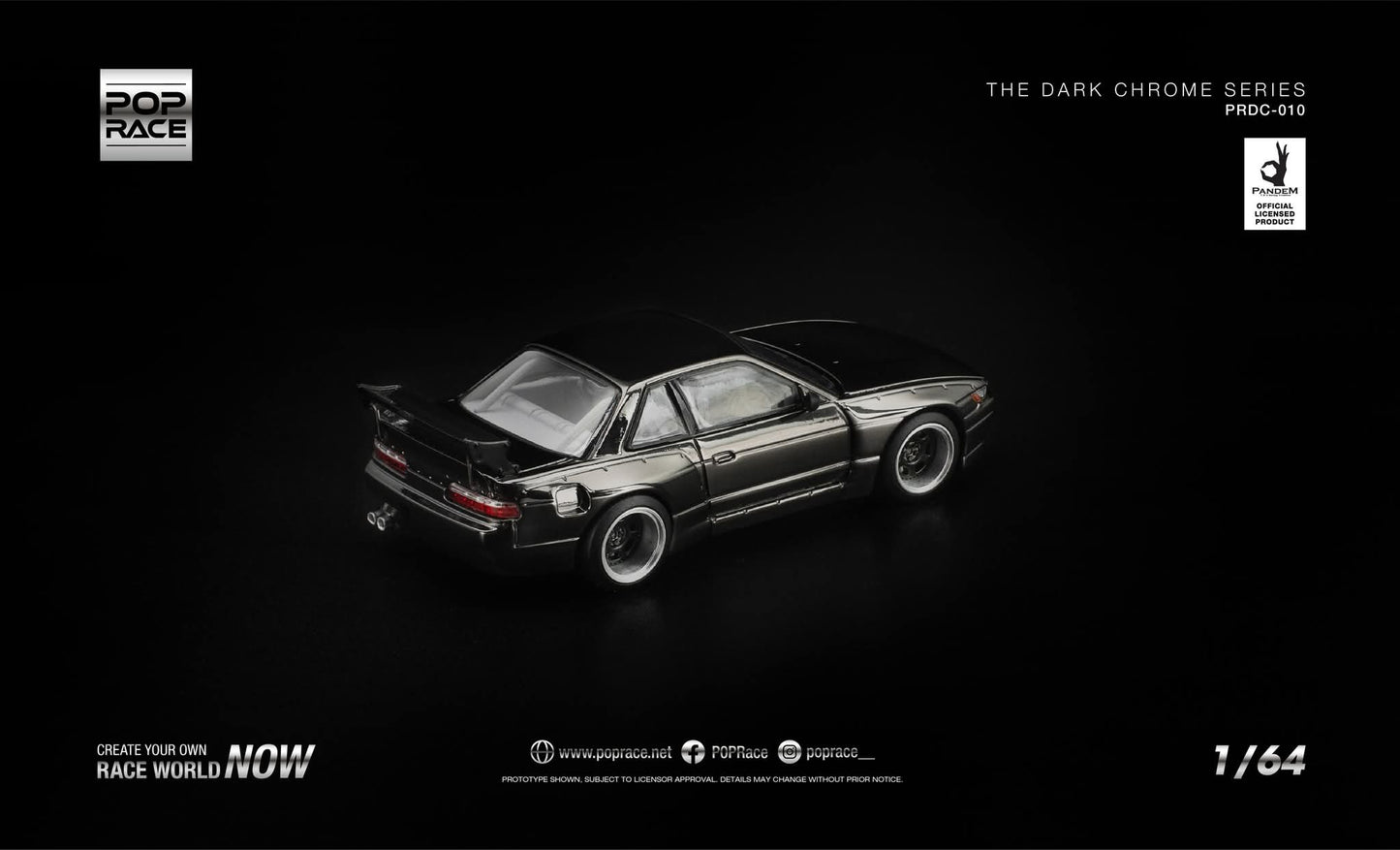 [Pre-Order] Pop Race Pandem S13 Dark Chrome PRDC010 1/64 Diecast