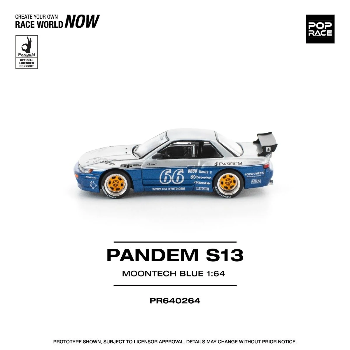 Pop Race Pandem S13 MoonTech Blue PR640264 1/64 Diecast
