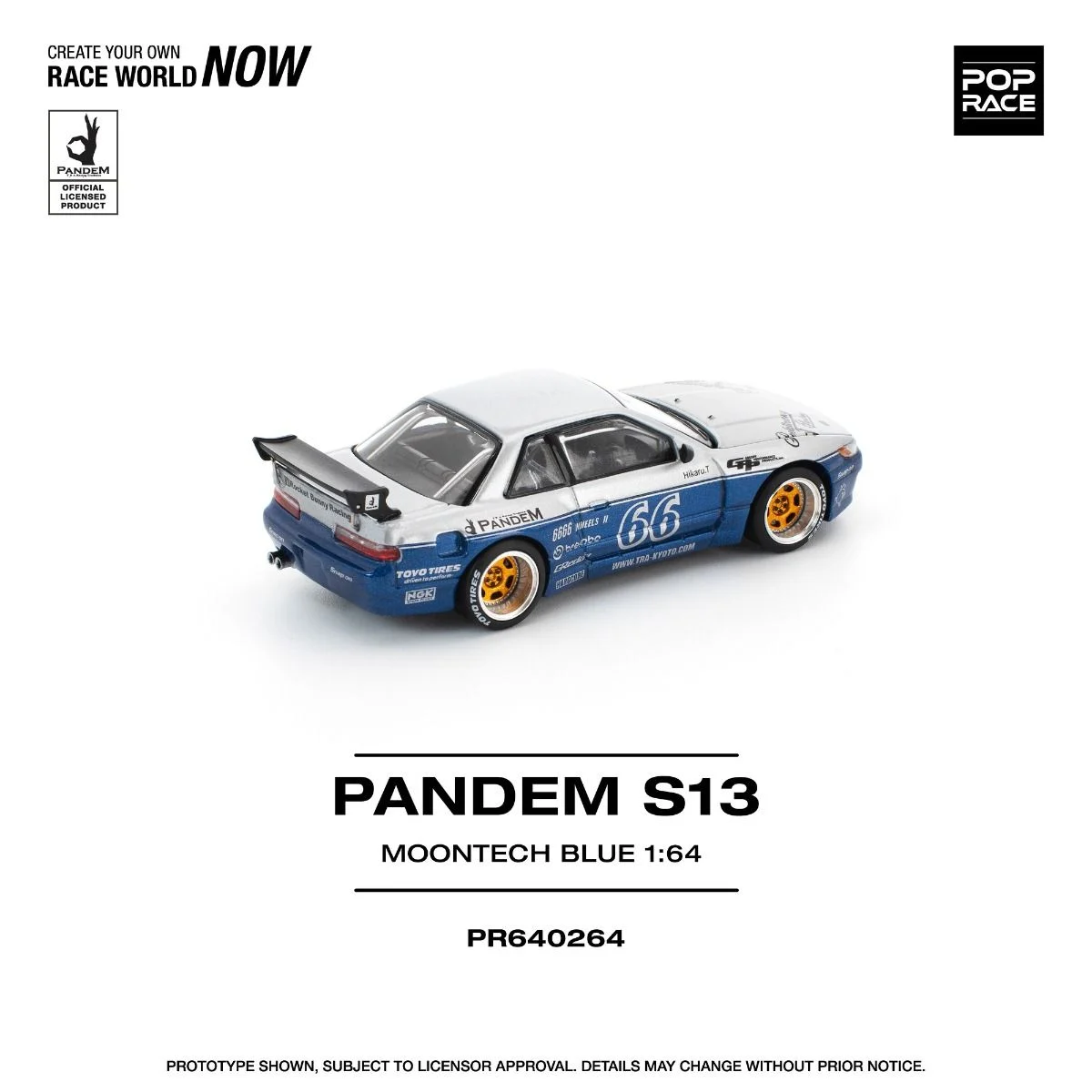 Pop Race Pandem S13 MoonTech Blue PR640264 1/64 Diecast