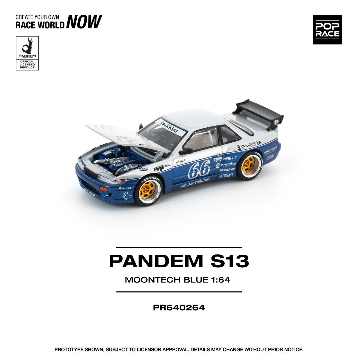 Pop Race Pandem S13 MoonTech Blue PR640264 1/64 Diecast