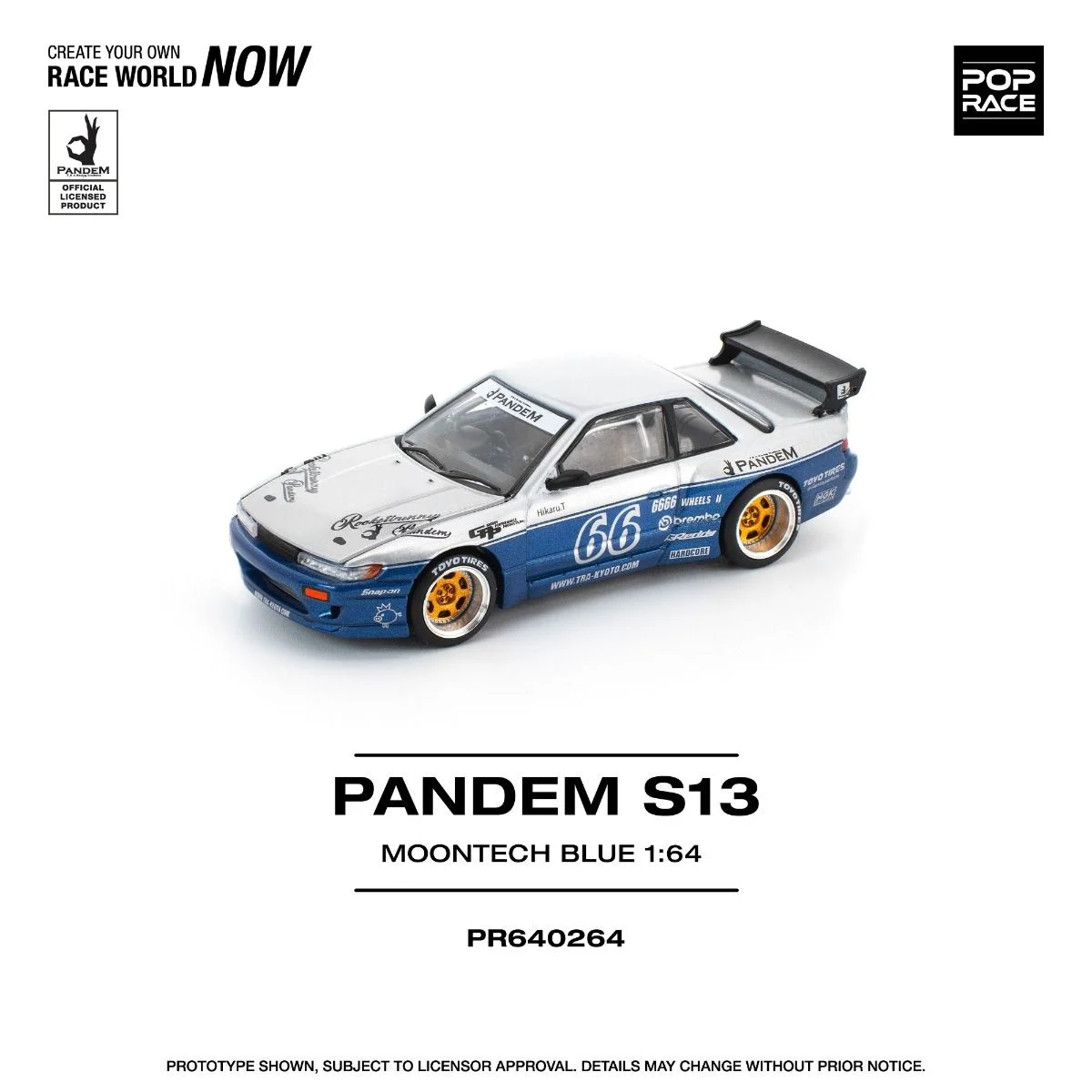 Pop Race Pandem S13 MoonTech Blue PR640264 1/64 Diecast