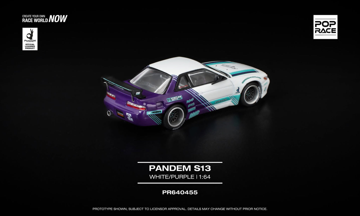 [Pre-Order] Pop Race Pandem S13 White Purple PR640455 1/64 Diecast