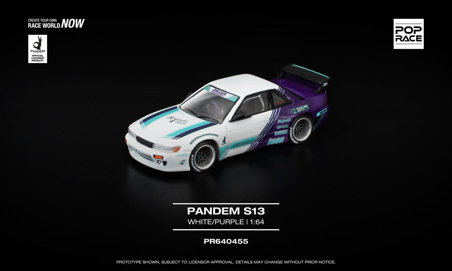 [Pre-Order] Pop Race Pandem S13 White Purple PR640455 1/64 Diecast