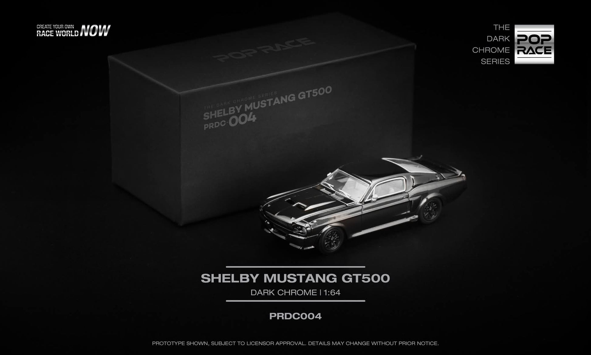 Pop Race Ford Shelby Mustang GT500 Dark Chrome PRDC004 1/64 Diecast