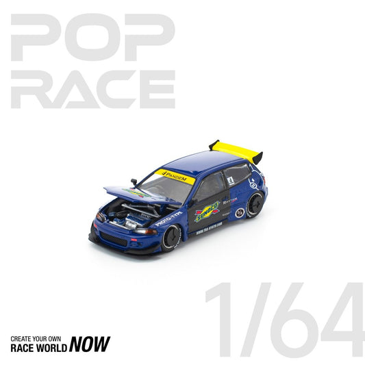 Pop Race Honda Pandem Civic EG6 Blue Black PR640365 1/64 Die Cast