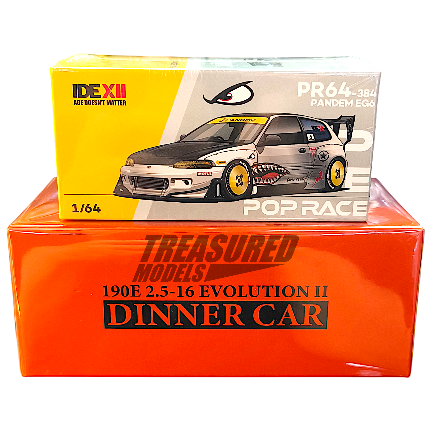 Pop Race Inno64 Pandem EG6 & 190E 2.5-16 Evolution II IDE 2025 Dinner Car 1/64 Diecast