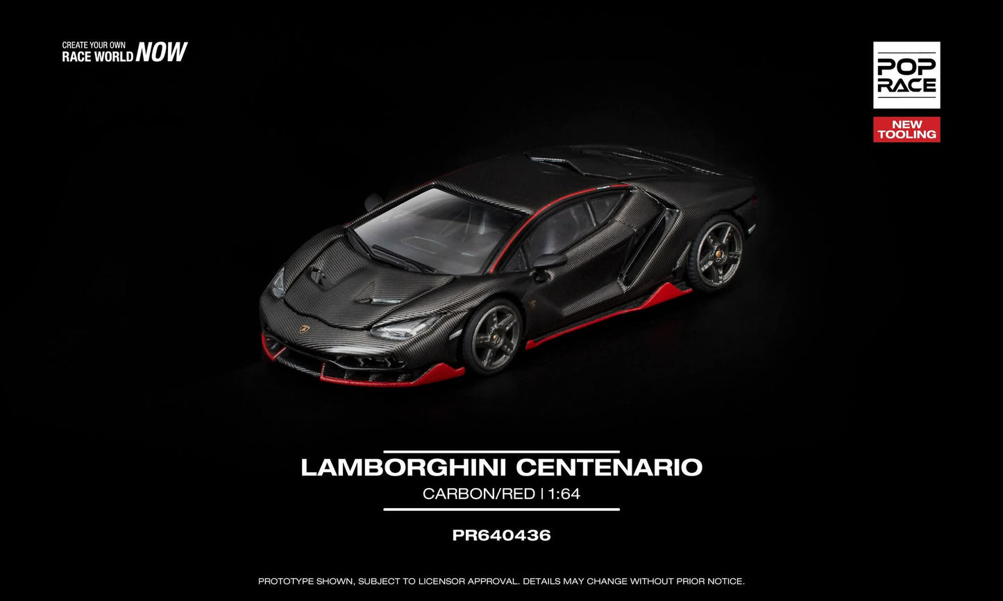 Pop Race Lamborghini Centenario Carbon Red PR640436 1/64 Diecast