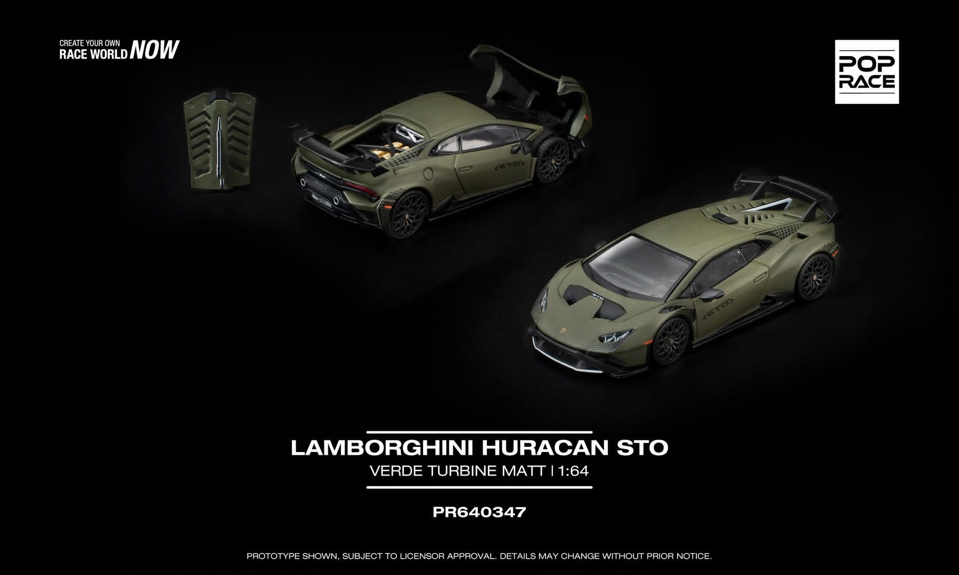 Pop Race Lamborghini Huracan STO Verde Turbine Matt PR640347 1/64 Diecast