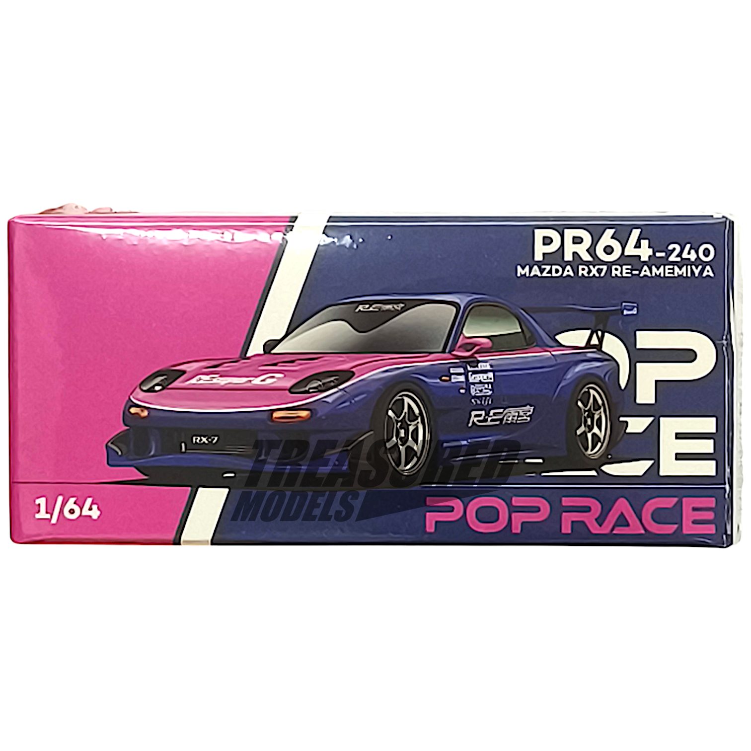 Pop Race Mazda RX-7 RE-Amemiya Blue Pink PR640240 1/64 Diecast
