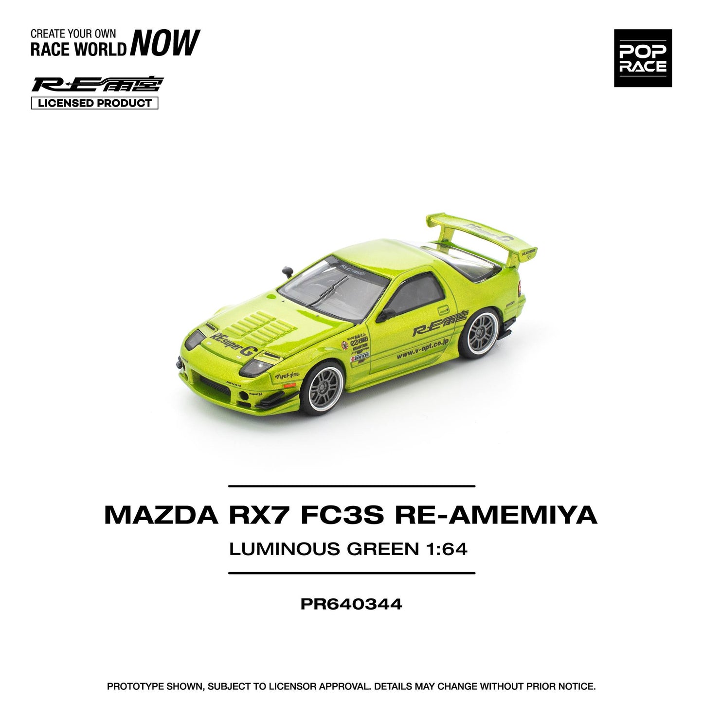 Pop Race Mazda RX7 FC3S Re-Amemiya Luminous Green PR640344 1/64 Die Cast