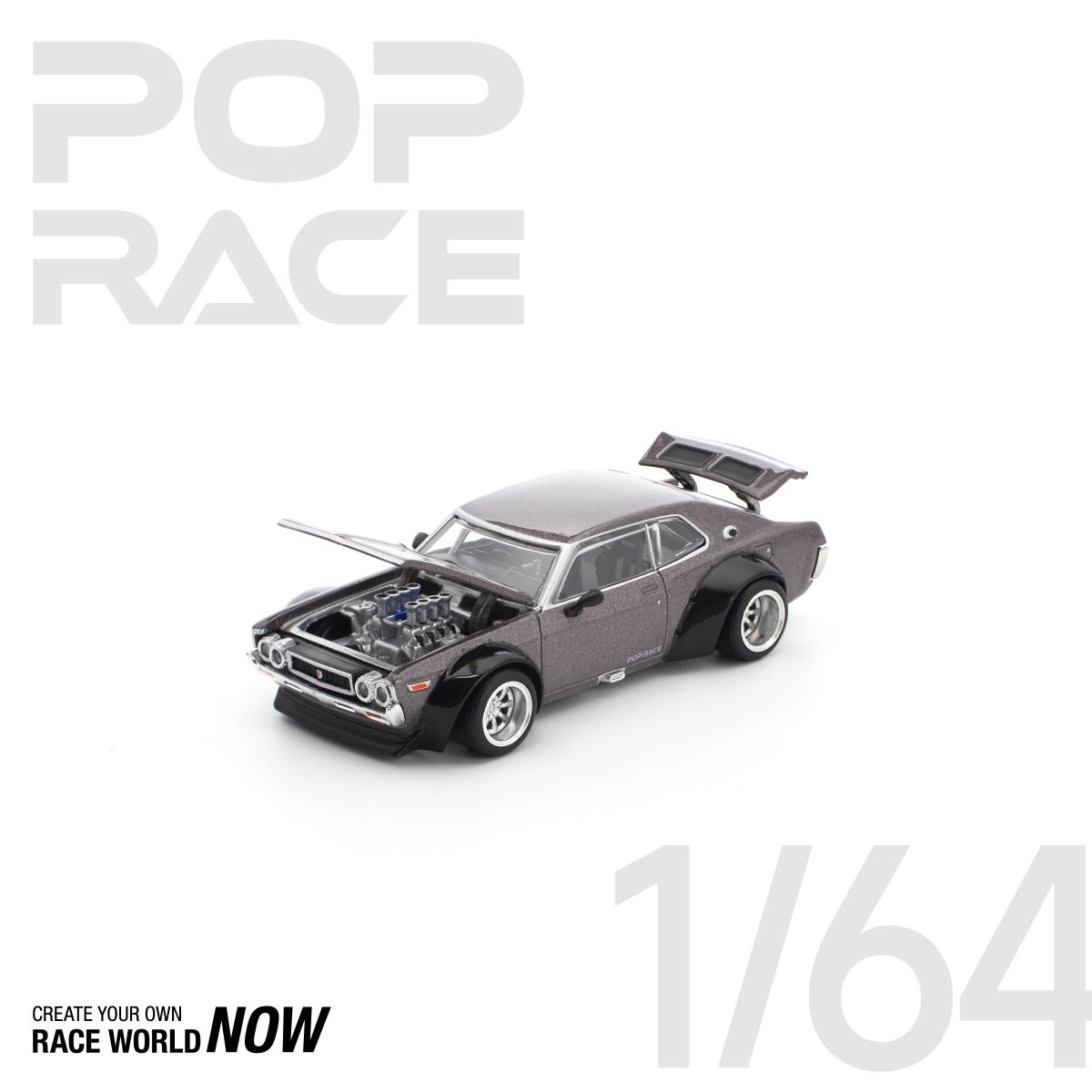 Pop Race Nissan Laurel C130 Metallic Gray PR640304 1/64 Die Cast