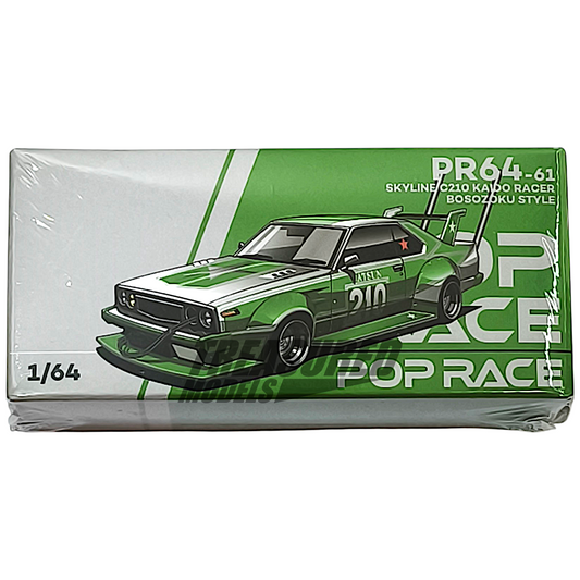 Pop Race Nissan Skyline C210 Kaido Racer Bosozoku Style Green PR640041 1/64 Diecast