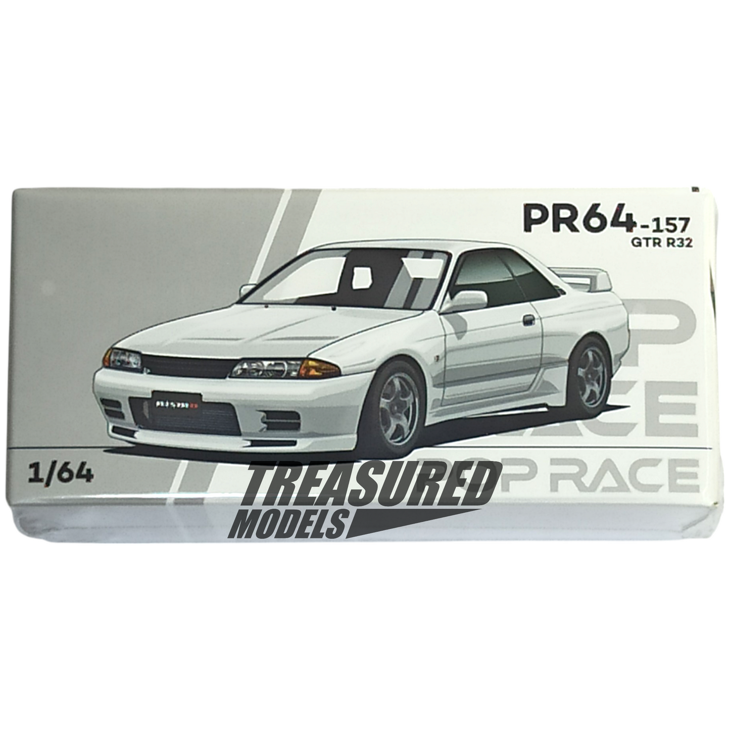 Pop Race Nissan Skyline GT-R R32 Crystal White 1/64 Die Cast