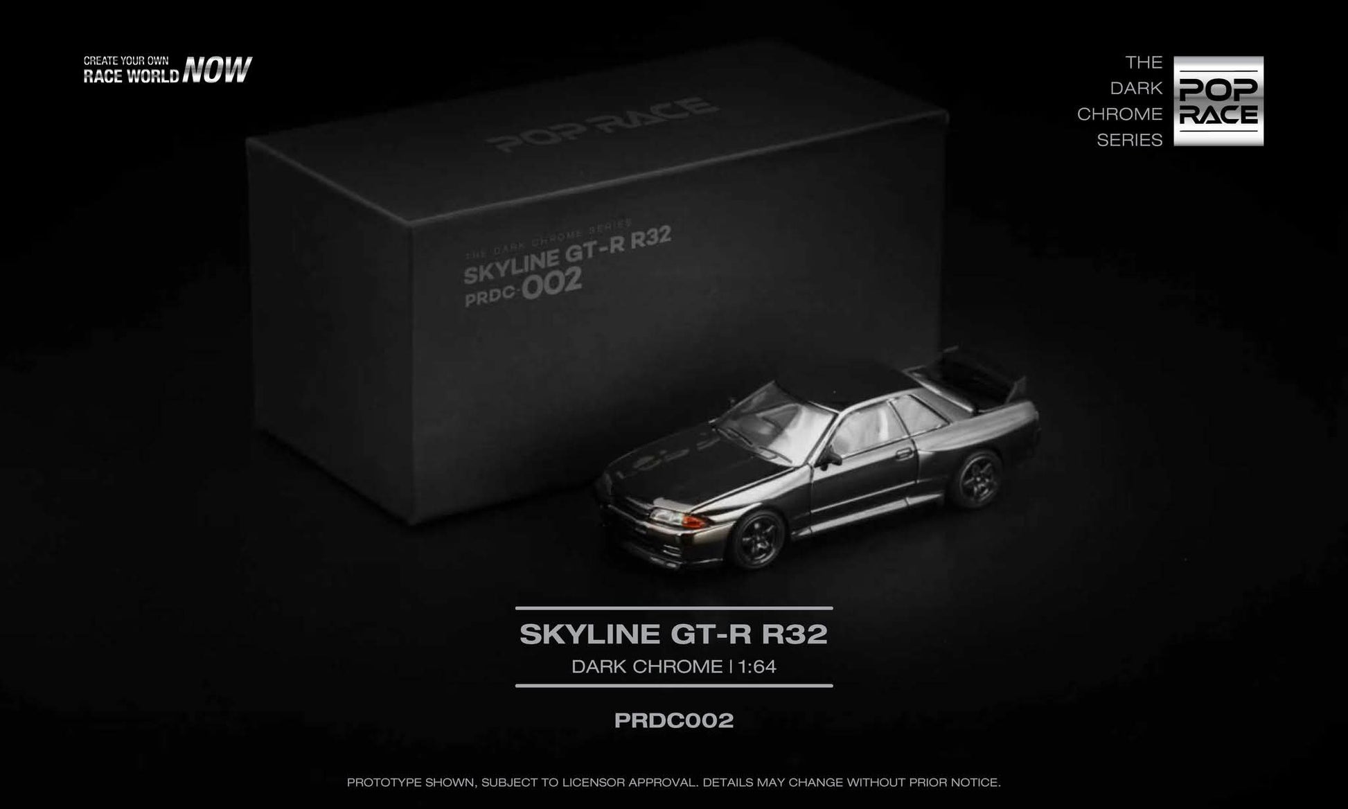 Pop Race Nissan Skyline GT-R R32 Dark Chrome PRDC002 1/64 Diecast