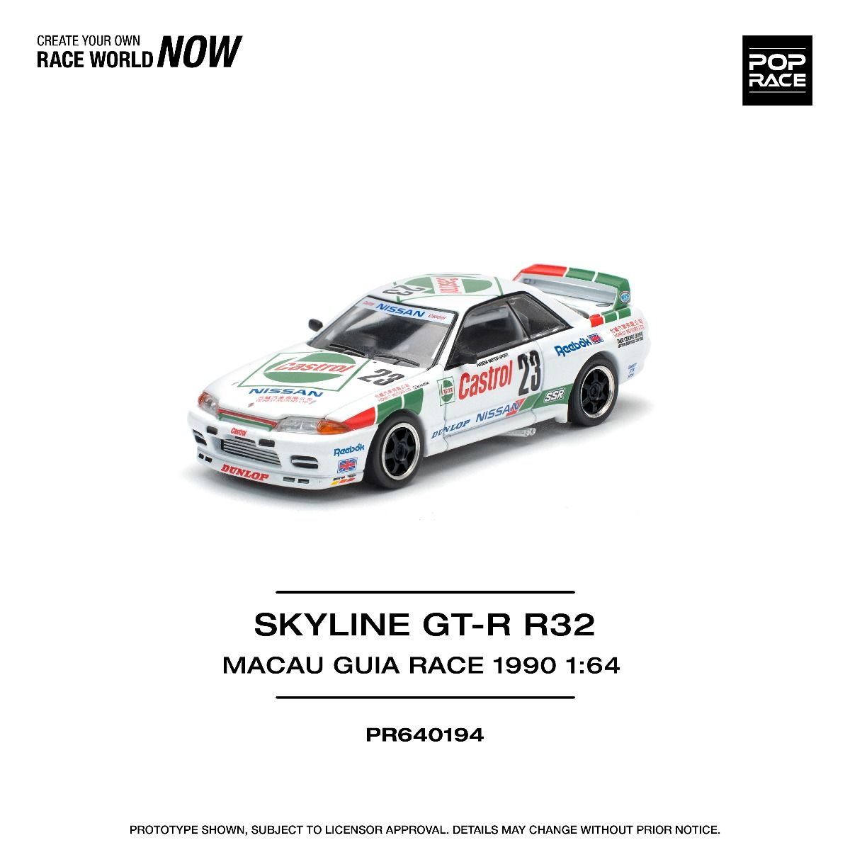 Pop Race Nissan Skyline GT-R R32 Macau Guia Race 1990 PR640194 1/64 Diecast