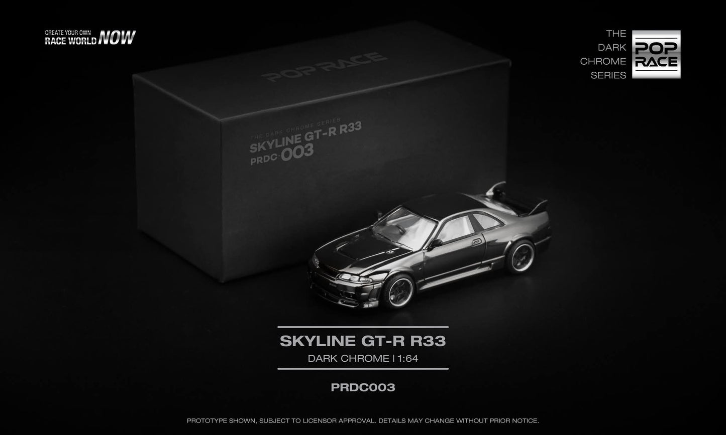 Pop Race Nissan Skyline GT-R R33 Dark Chrome PRDC003 1/64 Diecast