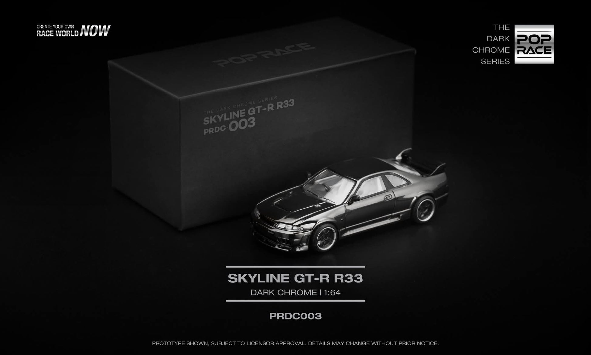 Pop Race Nissan Skyline GT-R R33 Dark Chrome PRDC003 1/64 Diecast