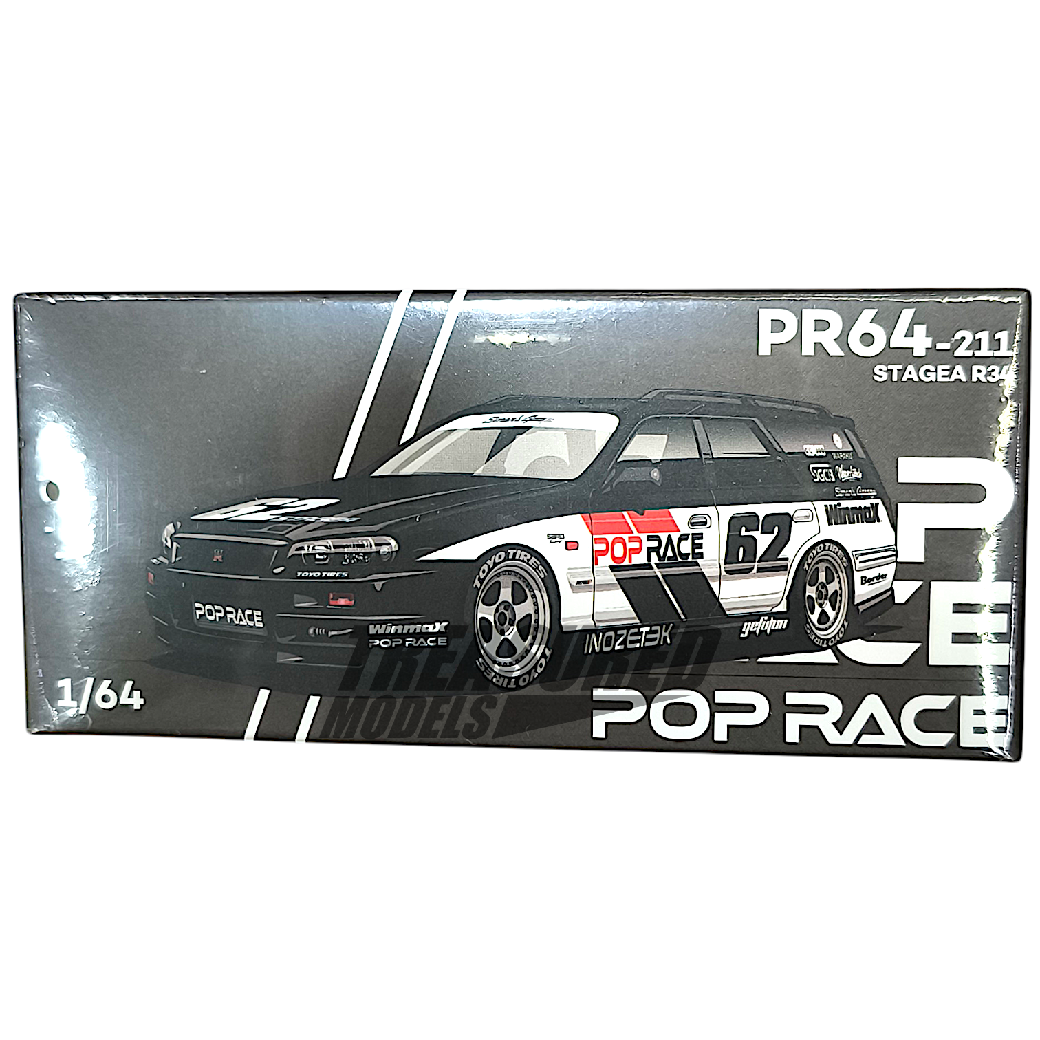Pop Race Nissan Stagea Simon's Garage #62 Black PR640211 1/64 Diecast