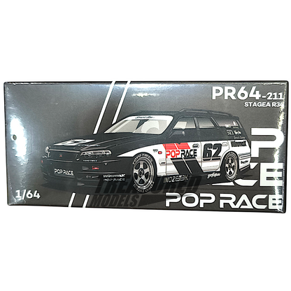 Pop Race Nissan Stagea Simon's Garage #62 Black PR640211 1/64 Diecast